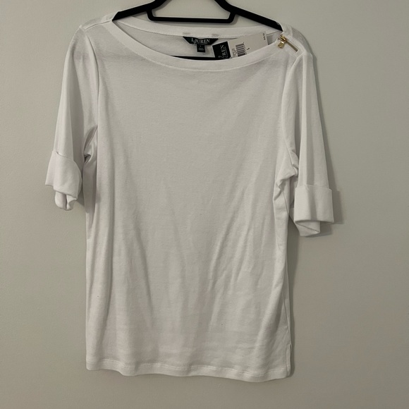 Cotton Boat Neck and 1/3 Sleeve Lauren by Ralph Lauren Top - Picture 1 of 3